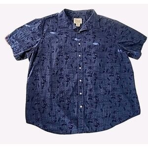 True Nation Men's 2XL Blue Hawaiian Palms & Pineapple Print Button S/S Shirt EUC